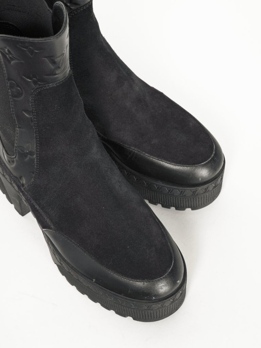 Louis Vuitton Laureate Black Suede & Monogram-Leather Platform Chelsea Boot - Picture 6 of 13